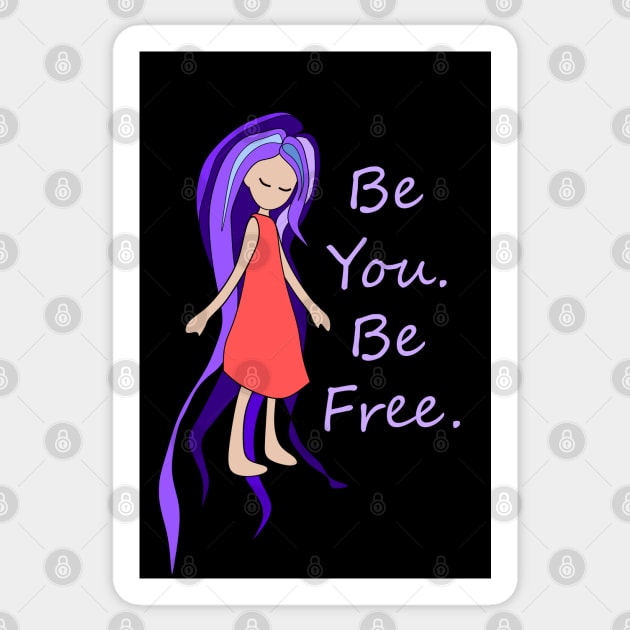 Be You. Be Free. Purple Hair Girl Sticker by Nutmegfairy